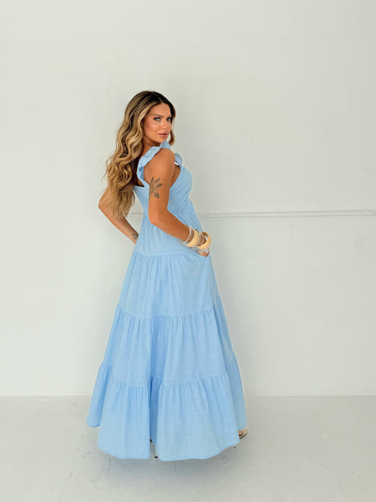 Vestido Midi/Longo Azul Sereno