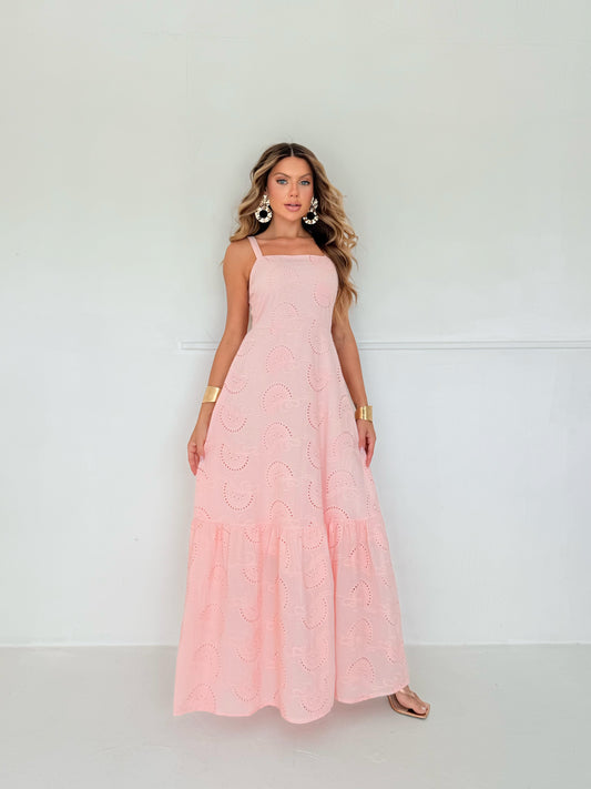 Vestido Longo com Bordados Vazados Silver fox