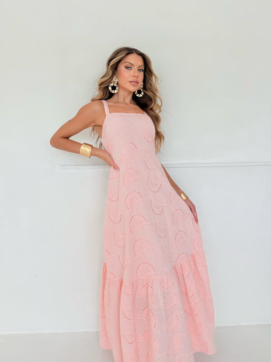 Vestido Longo com Bordados Vazados Silver fox