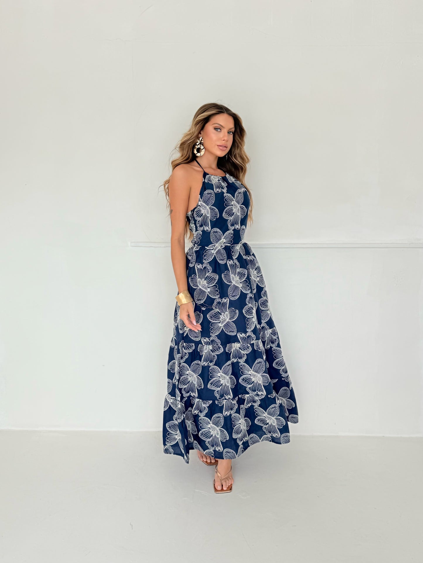 Vestido Longo Halter com Estampa Floral
