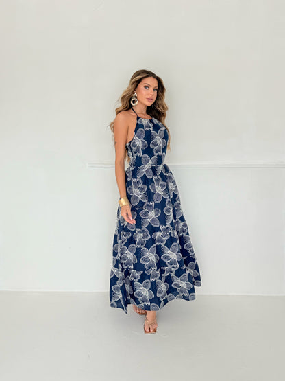 Vestido Longo Halter com Estampa Floral