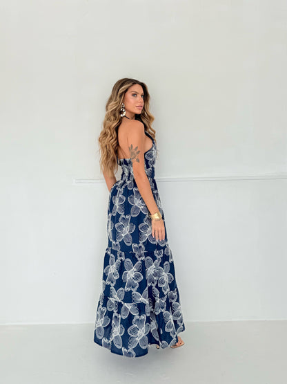 Vestido Longo Halter com Estampa Floral