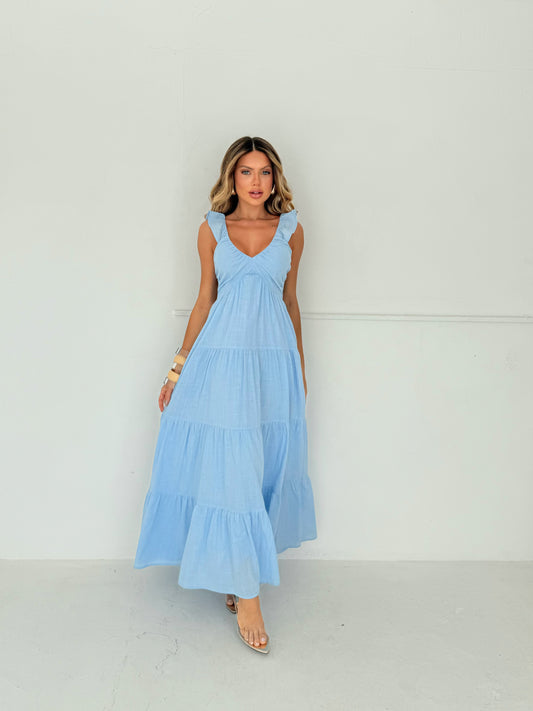 Vestido Midi/Longo Azul Sereno