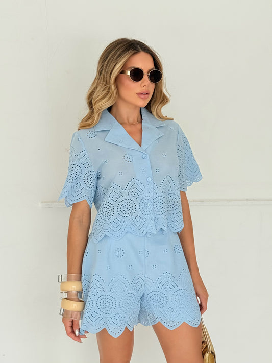 Conjunto Short e Camisa Cropped Azul Bebê