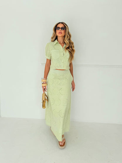 Conjunto Saia Longa e Camisa Verde Lima