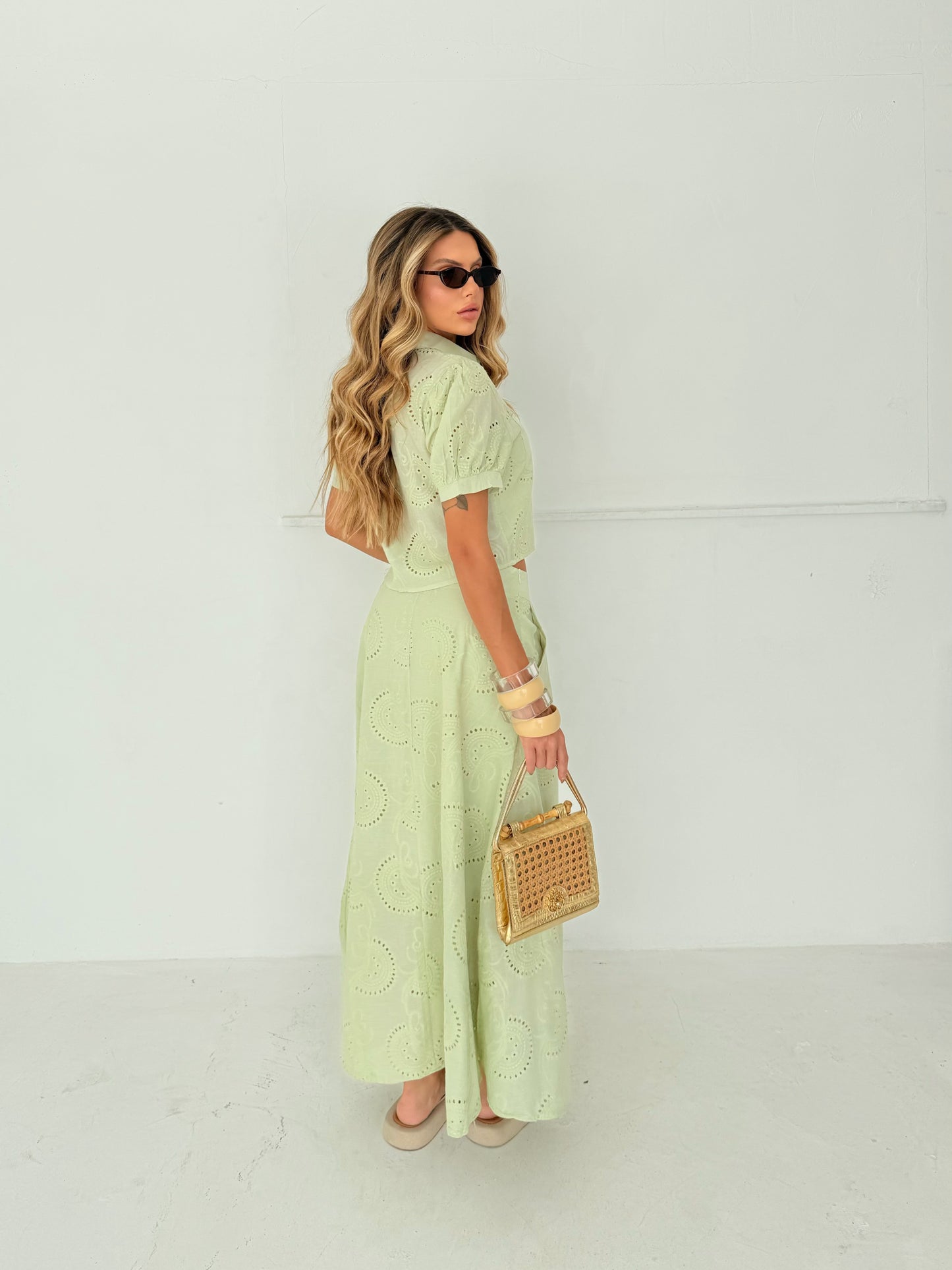 Conjunto Saia Longa e Camisa Verde Lima