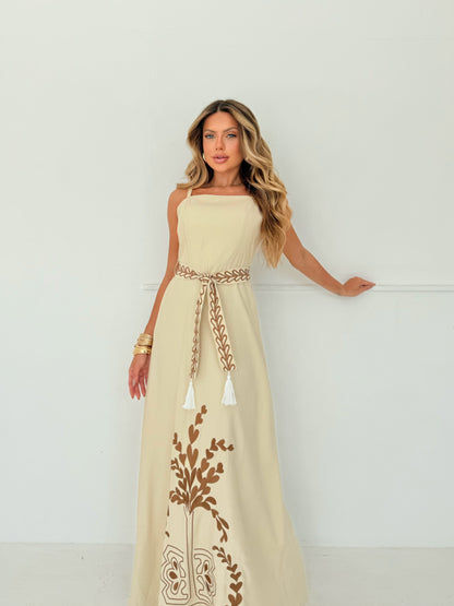 Vestido Longo Creme Bordado