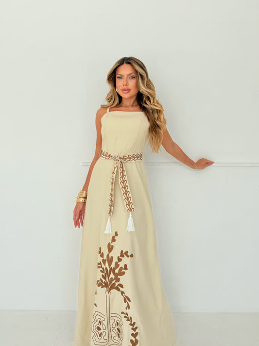Vestido Longo Creme Bordado