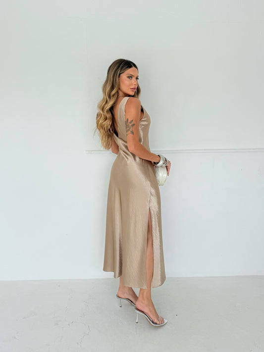 Vestido Longo Slip Dress Dourado
