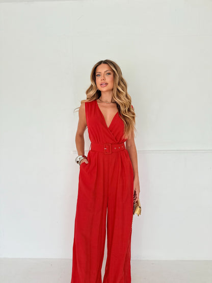 Macacão Longo Vermelho Vibrante Miami