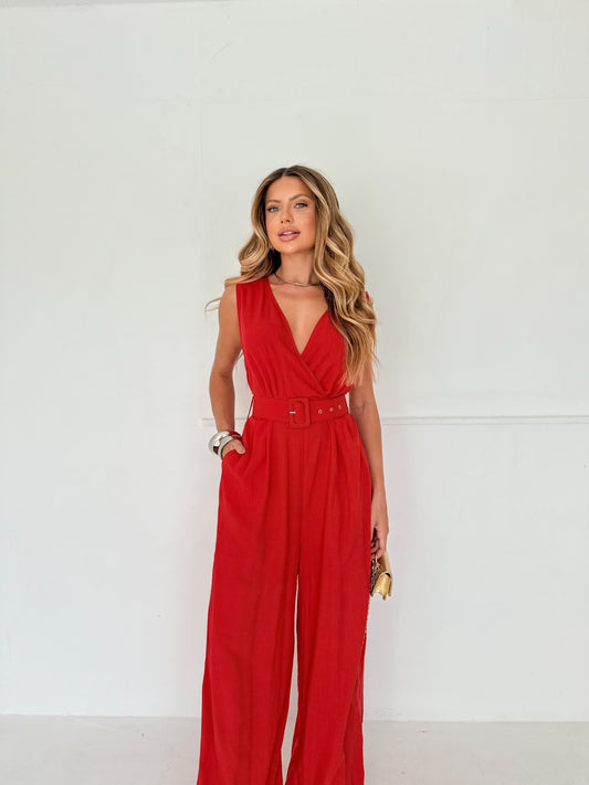 Macacão Longo Vermelho Vibrante Miami