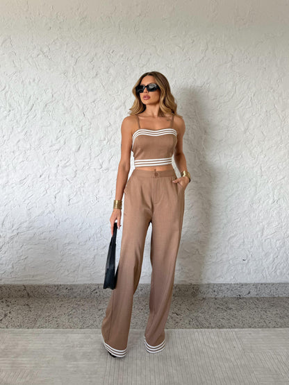 Conjunto Social Marrom e Branco